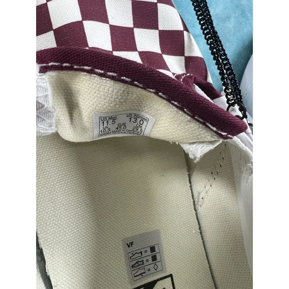 VANS Classic Slip-On Checkerboard Canvas Burgundy/White Men's US 11.5